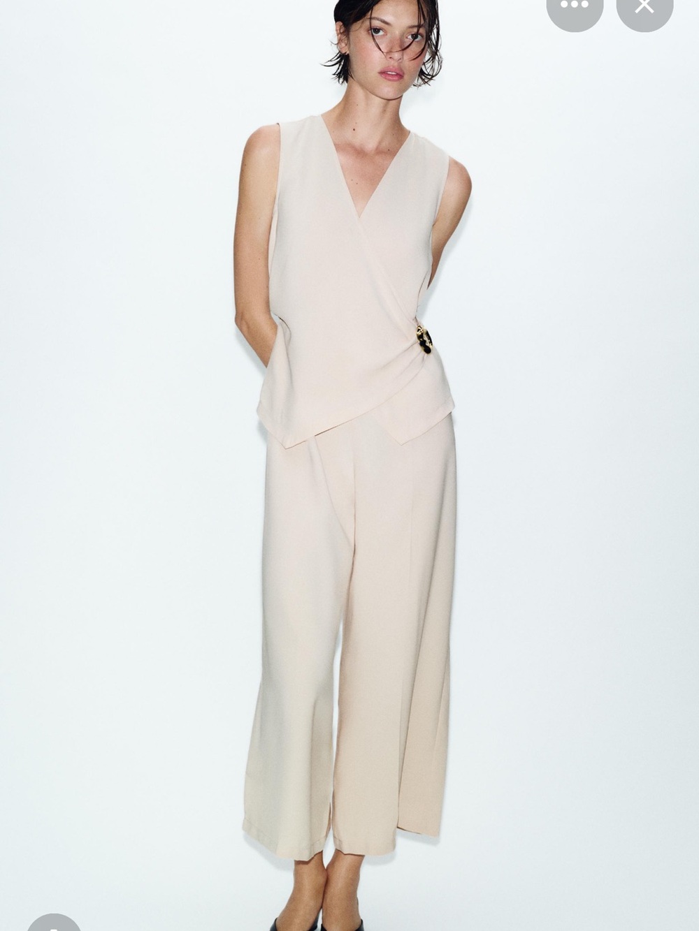 Zara Cream Wrap-Style Sleeveless Jumpsuit with Gold Accent